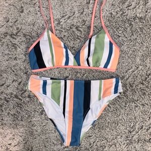 High Waisted Striped Bikini Set